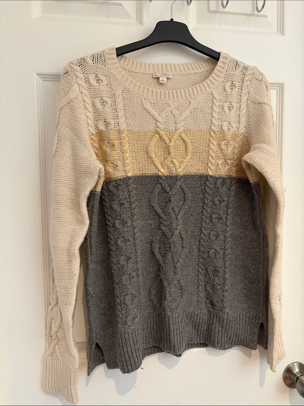 GAP Cable-Knit Colorblock Sweater - Cream, Gold & Gray